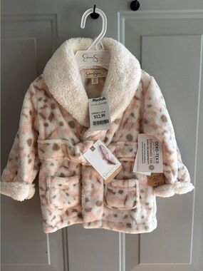 Jessica Simpson Cream and Blush Leopard Sherpa-Trim Kids Robe